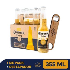 Six Pack Corona Extra botella 355 ML + Destapador Corona