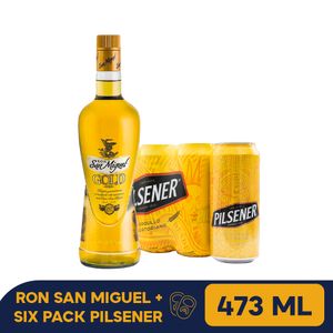 Ron San Miguel  Gold 750ML + Six Pack Pilsener lata  473 ML