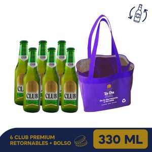 6 botellas club 330 ml retornable + bolso retornable