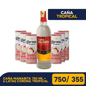 Caña Tropical: Caña Manabita Faja Negra 750 Ml + 6 latas Corona Tropical frutos rojos 355 Ml