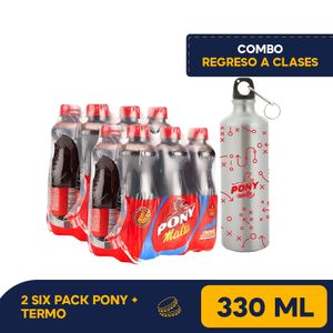 Combo regreso a clases: 2 six pack Pony Malta 330 Ml + termo
